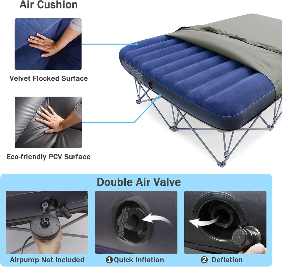 KAMPKEEPER Camping Cot for Adults with Air Mattress, No Air Pump