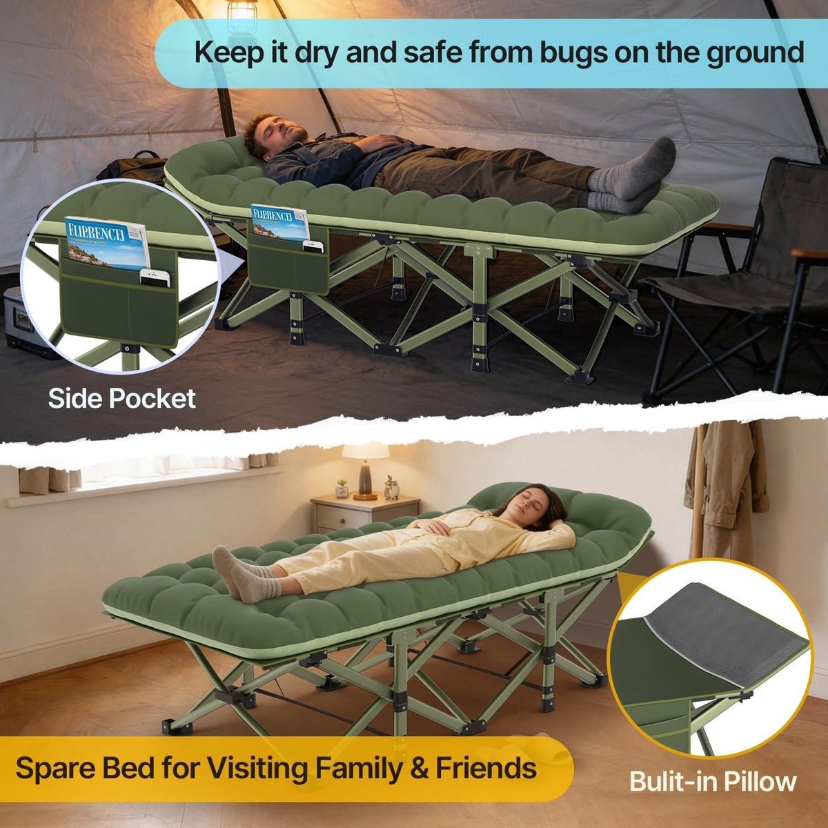 Slendor XXL Camping Cot with Mattress, Pillow & Carry Bag, 32" Extra Wide