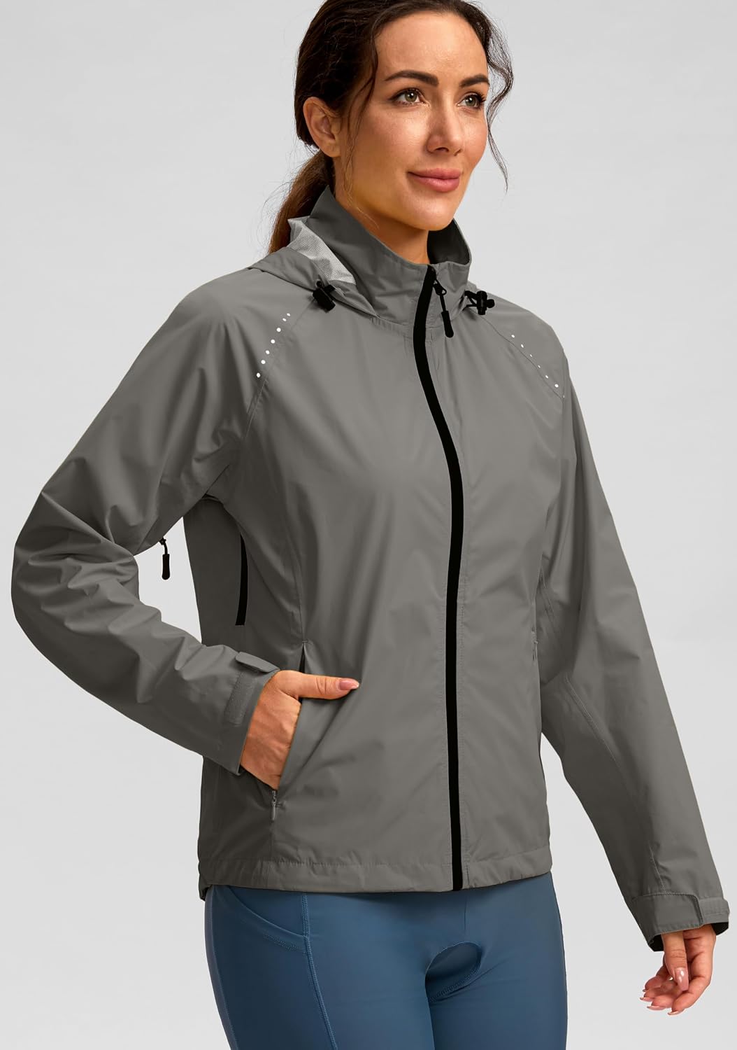 Bikewa Women's Cycling Rain Jackets Waterproof Windbreaker Lightweight Running Windproof Reflective Jacket Packable Hooded