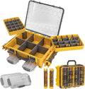 THKFISH Waterproof Double Side Tackle Box, Portable Storage Box with 2 Pack 3500 Stowaway Boxes & Rod Holders, Fishing Lure Organizer YellowPink/Green/Blue/Grey (L-Yellow)