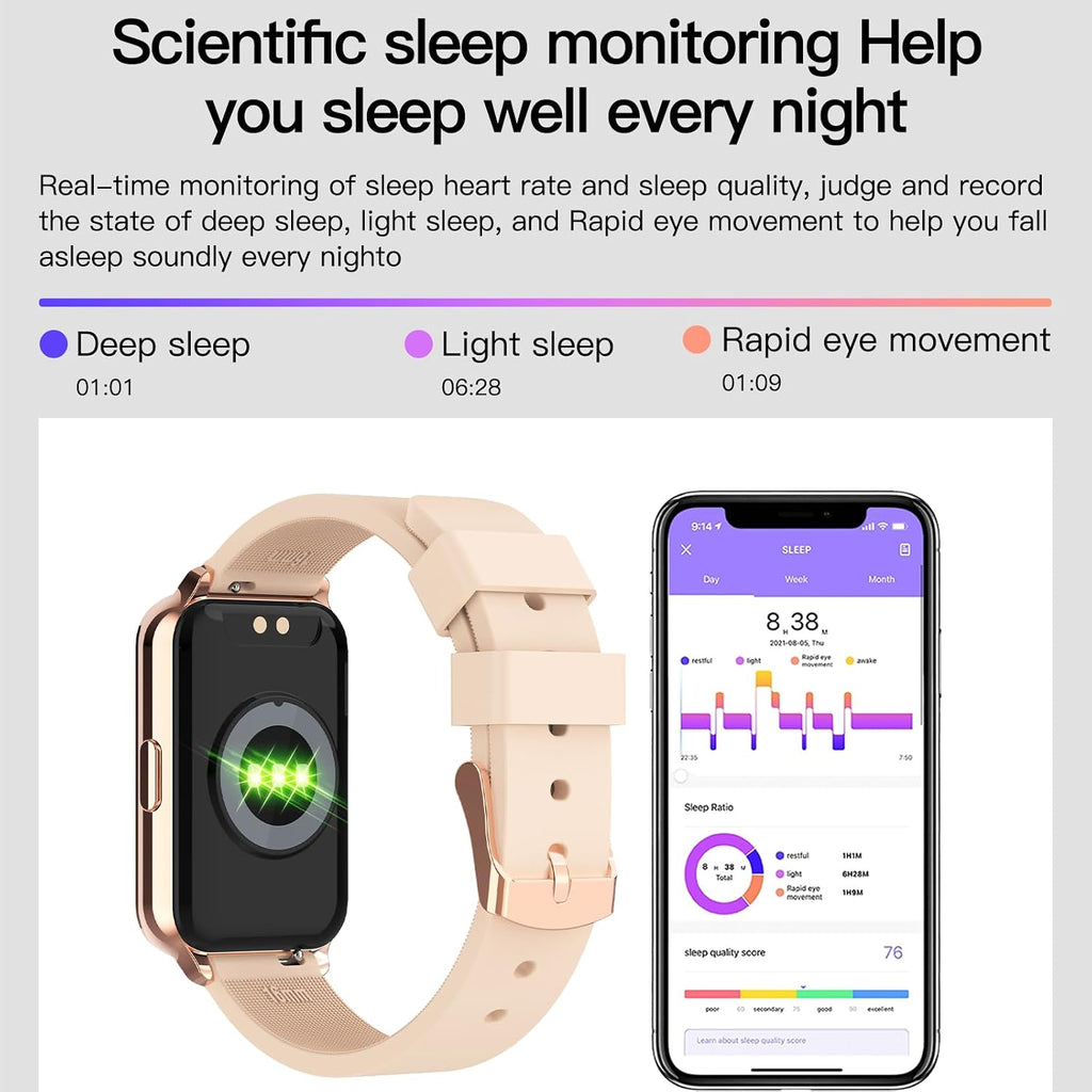 Smart Watch Fitness Tracker Make/Answer calls for Women Men with Heart Rate Blood Oxygen Sleep Monitor Sports Modes Step Calorie Counter IP68 Waterproof for Android Phones iPhone (Rectangle, Pink)