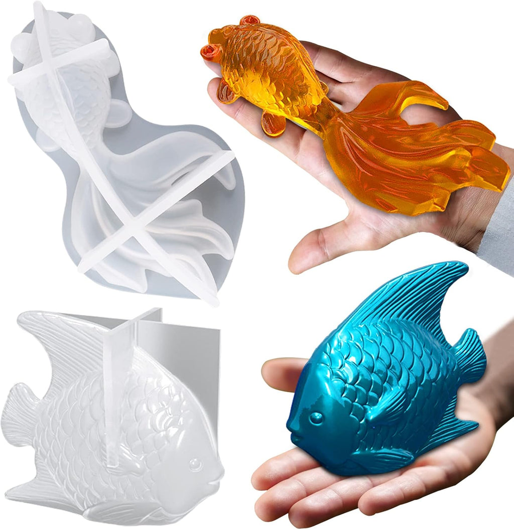 2Pcs Large Goldfish Resin Molds, 7.5in & 5.5in 3D Koi Fish Silicone Epoxy Moulds, Large Animal Silicone Mold for Resina Casting, DIY Craft, Home Office Cabinets Wall Desktop Decor