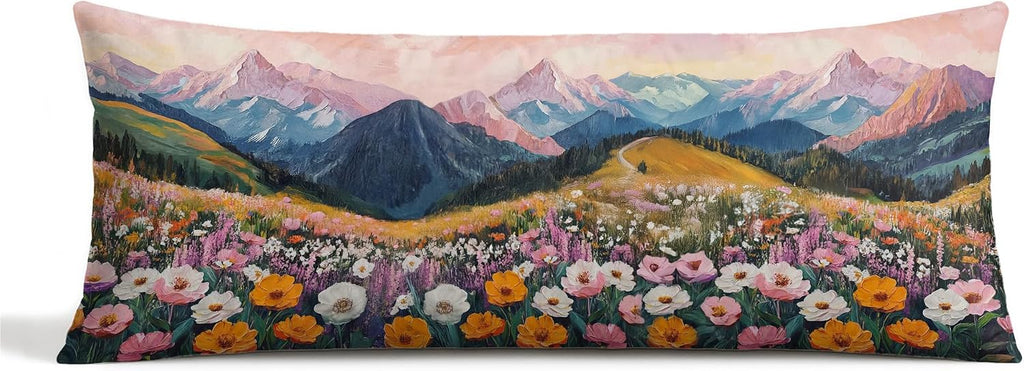 Camping Forest Mountain Body Pillow Cover 20x54, Take The Scenic Route Decorative Camping Body Pillow Case, Nature Camper RV Cushion Cover for Couch Sofa,Adventure Gifts for Camper Lovers A035