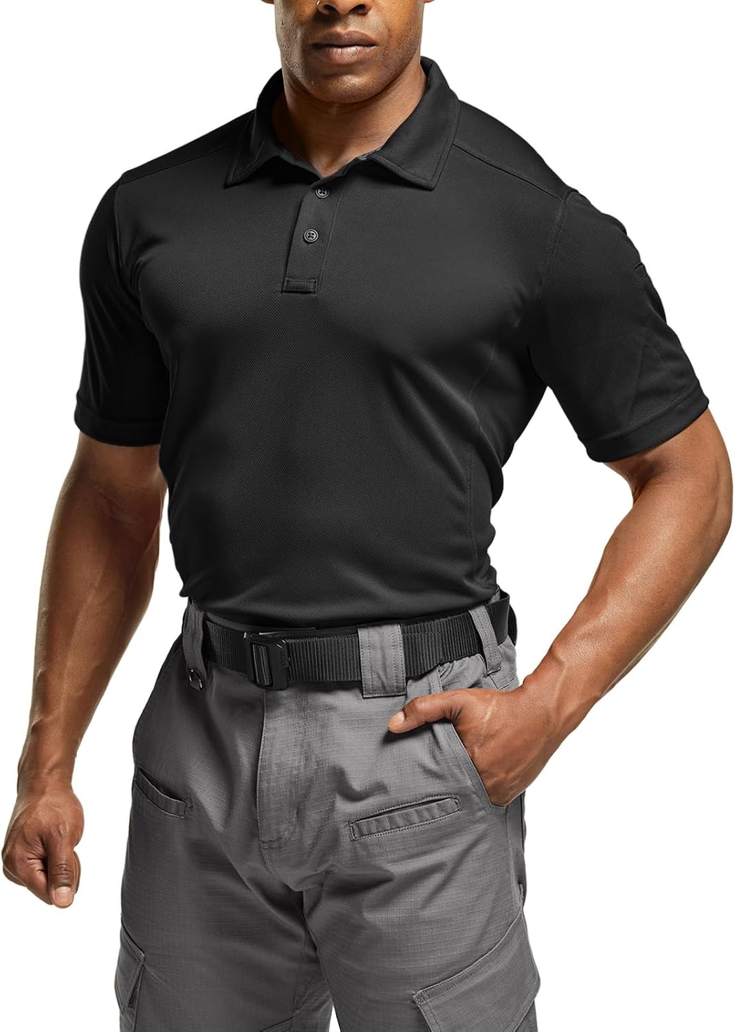 CQR Men's Quick Dry Tactical Polo Shirt, Lightweight Breathable Performance Polo, Short Sleeve UPF 50+ Outdoor Golf Shirt