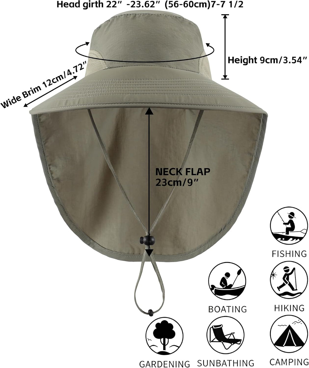 Home Prefer Outdoor UPF50+ Sun Hat Wide Brim Mesh Fishing Hat with Neck Flap