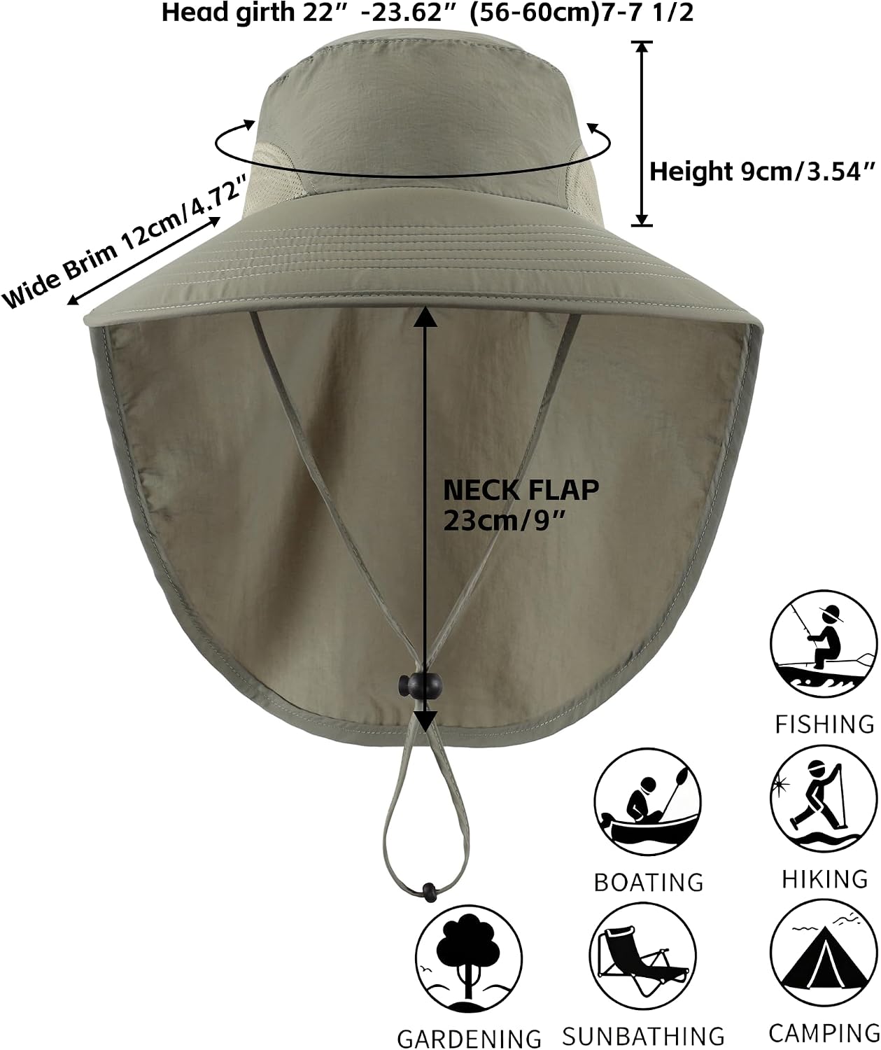Home Prefer Outdoor UPF50+ Sun Hat Wide Brim Mesh Fishing Hat with Neck Flap