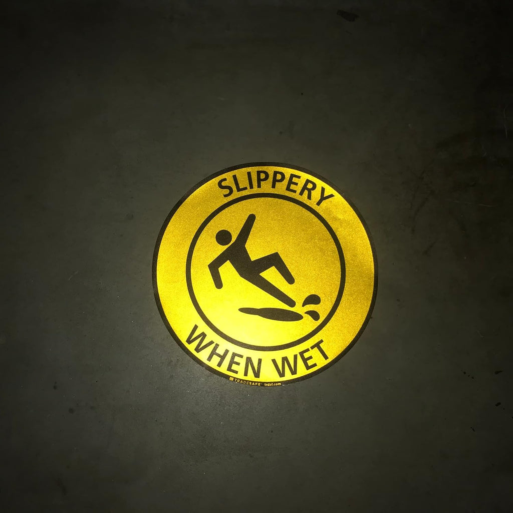 TRADESAFE Slippery When Wet Anti-Slip Floor Sticker - Slippery Floor Caution Sign, Peel and Stick Adhesive Vinyl Sign, ANSI-Compliant, 17” Diameter Round Sticker