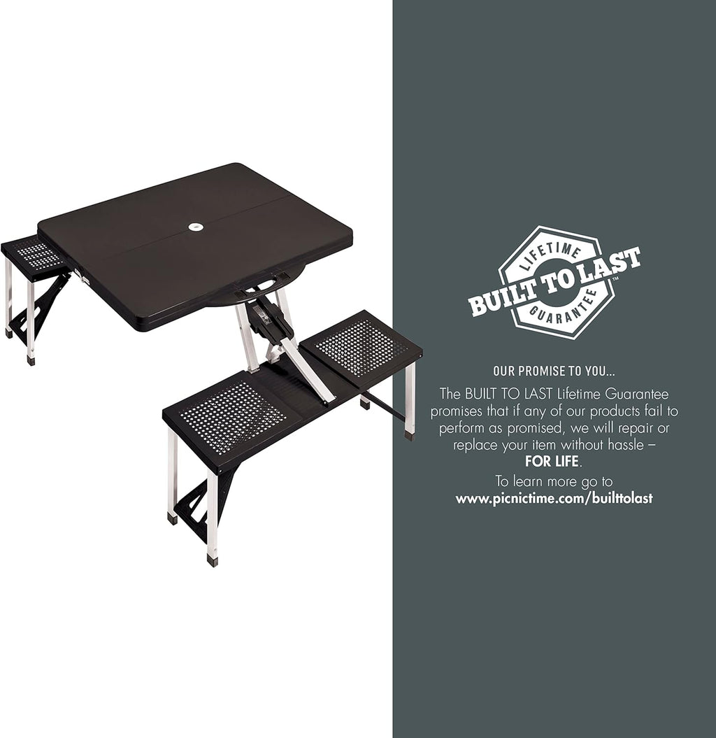 Picnic TIME Portable Folding Picnic Table with Seats for 4, Collapsible Aluminum Table with Benches & Umbrella Hole, Lightweight Foldable Table for Camping, Travel, Backyard, Tailgating