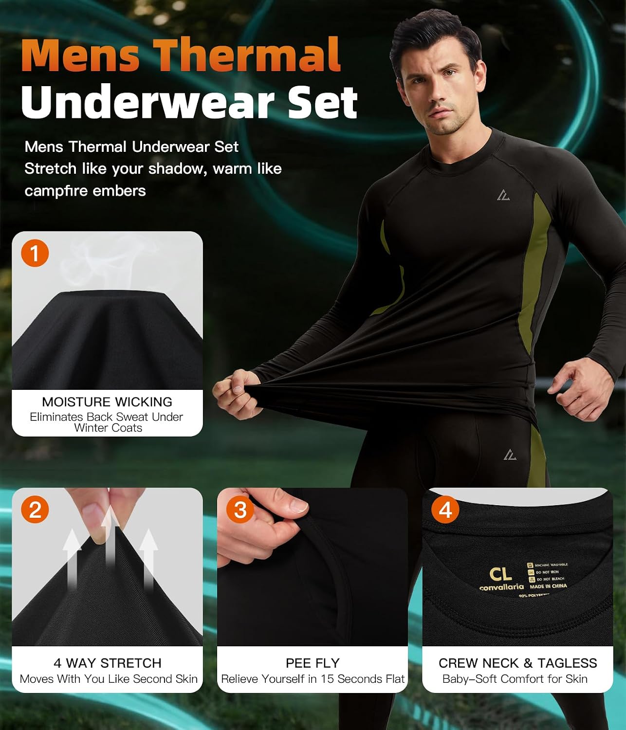 Mens Thermal Underwear Long Johns Set Cold Weather Hunting Base Layer