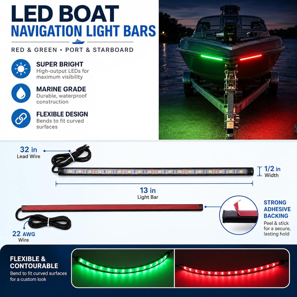Navigation Lights For Boats Led, Boat Red and Green Bow Lights, Boat Night Fishing Lights, Deck Lights, IP67 Waterproof for Pontoon Boat Bas Boat Dinghy Kayak Jon Boat Yacht