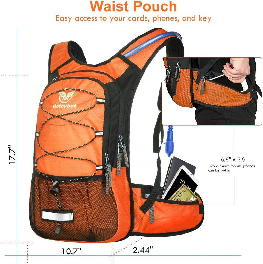 Mothybot Hydration Pack, Insulated Hydration Backpack with 2L BPA Free Water Bladder and Storage, Hiking Backpack for Men, Women, Kids for Running, Cycling, Camping - Keep Liquid Cool up to 5 Hours