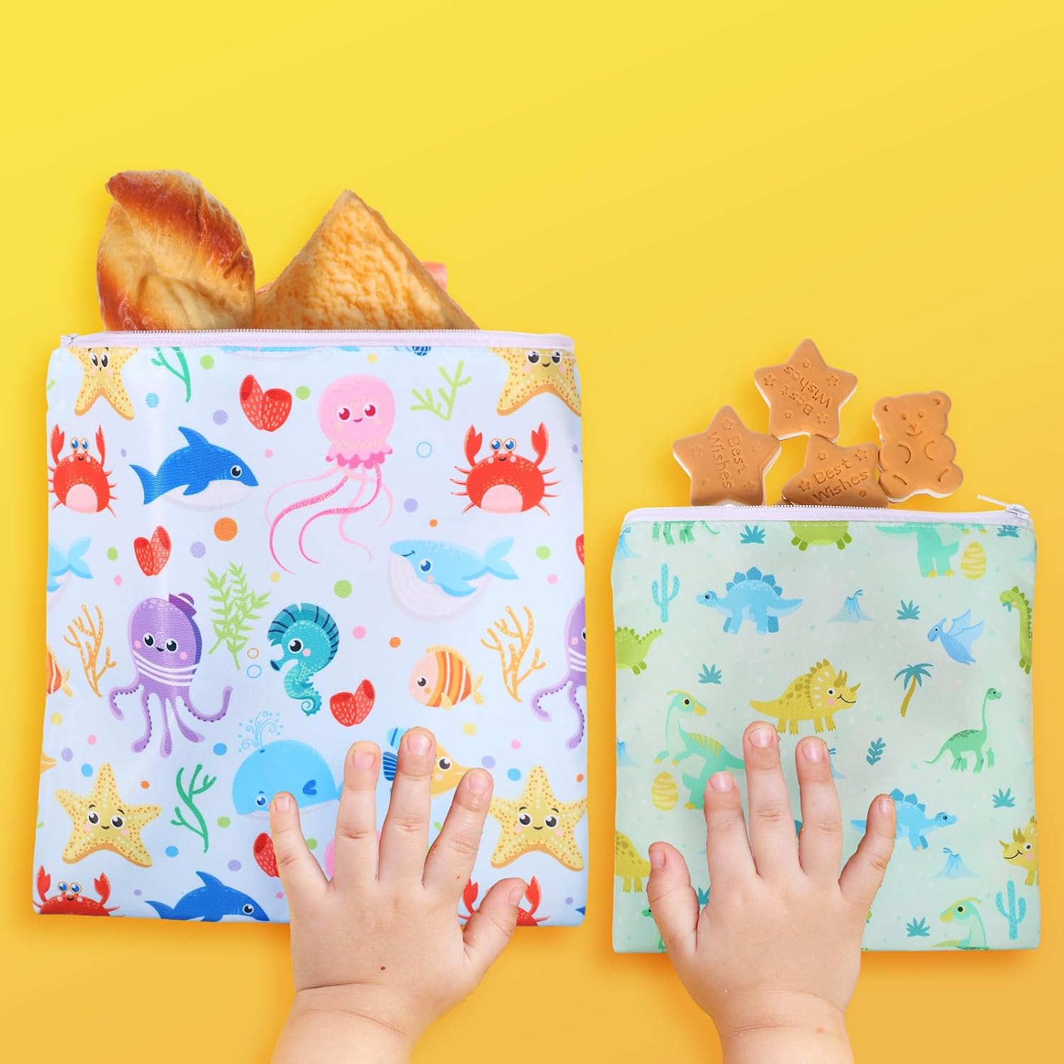 Paterr 4 Pcs Reusable Snack Bags for Kids, Washable Sandwich Bags,Starfish
