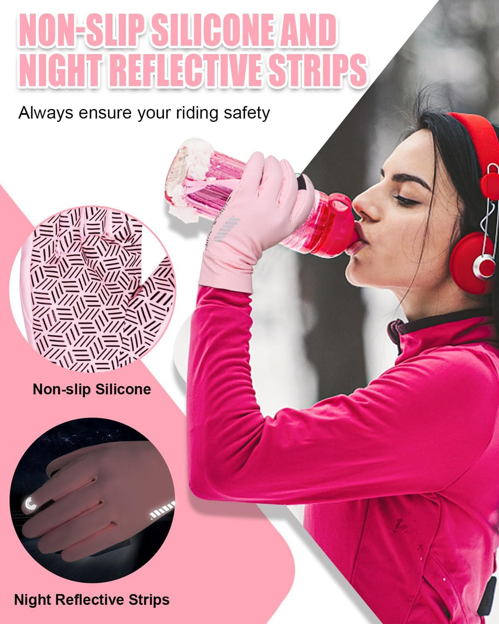 RIGWARL Winter Gloves Men Women for Cold Weather, Pink-B, XL