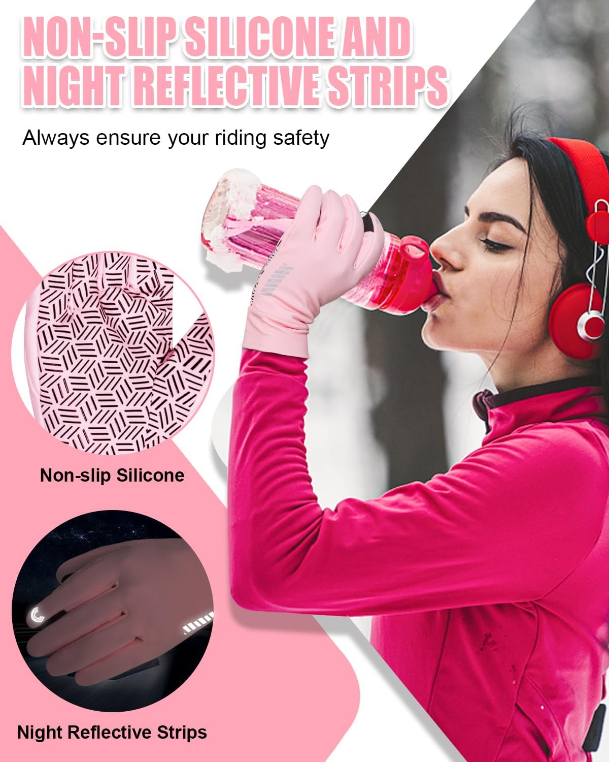 RIGWARL Winter Gloves Men Women for Cold Weather, Pink-B, XL