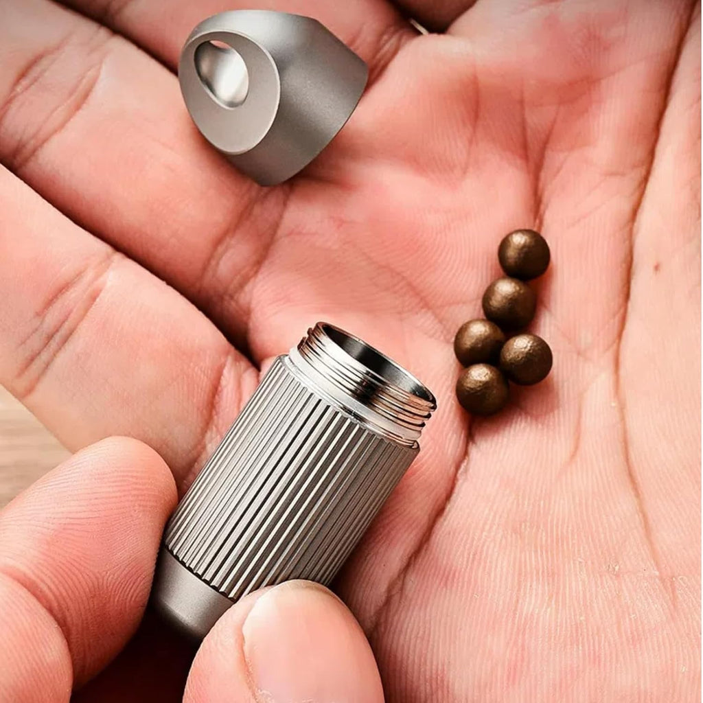 Titanium Alloy Sealable Portable Pill Organizer Keychain Pill Holder Lightweight Travel Pill Box with Hanging Hole for Outdoor Emergency and Daily Use(Large)