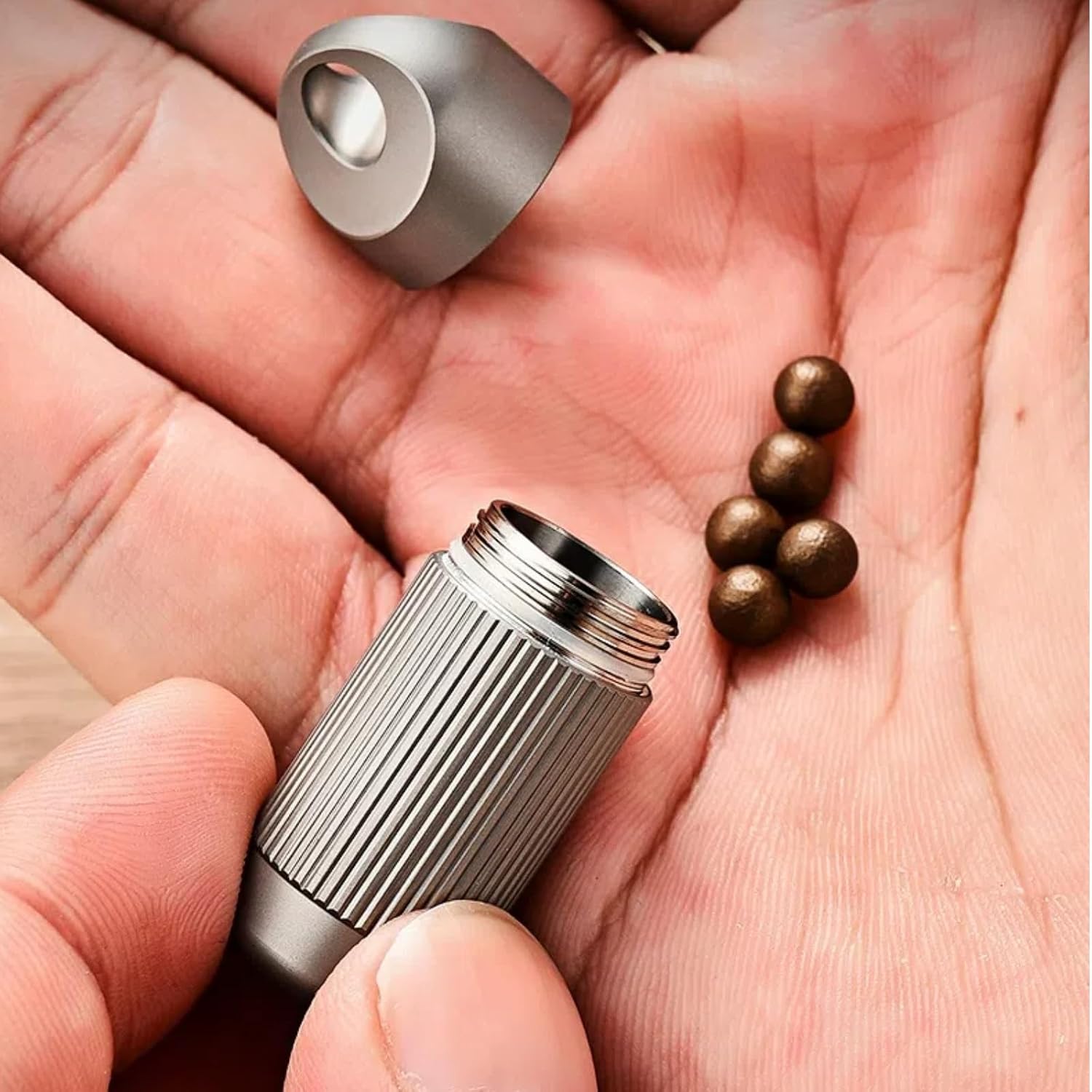 Titanium Alloy Sealable Portable Pill Organizer Keychain Pill Holder Lightweight Travel Pill Box with Hanging Hole for Outdoor Emergency and Daily Use(Large)