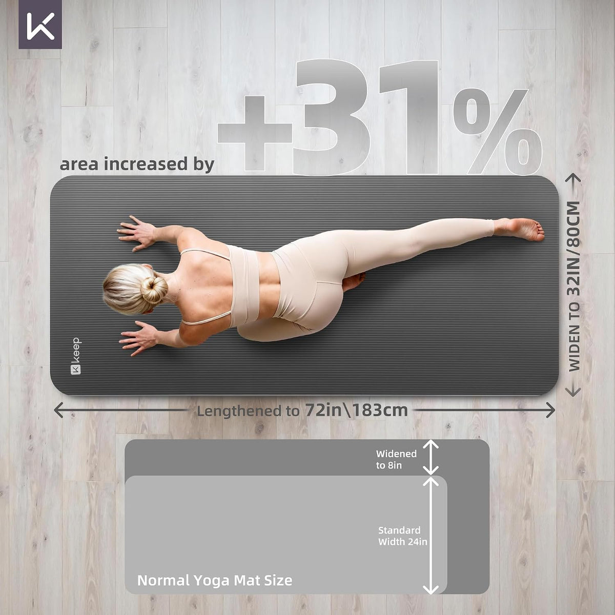 KEEP Extra Thick NBR Yoga Mat for Women & Men, 10mm Thick, 72”x32” Large Exercise Mat with Non-Slip Workout Mat for Yoga, Pilates, Stretching, Meditation – Wide & Cushioned Fitness Mat