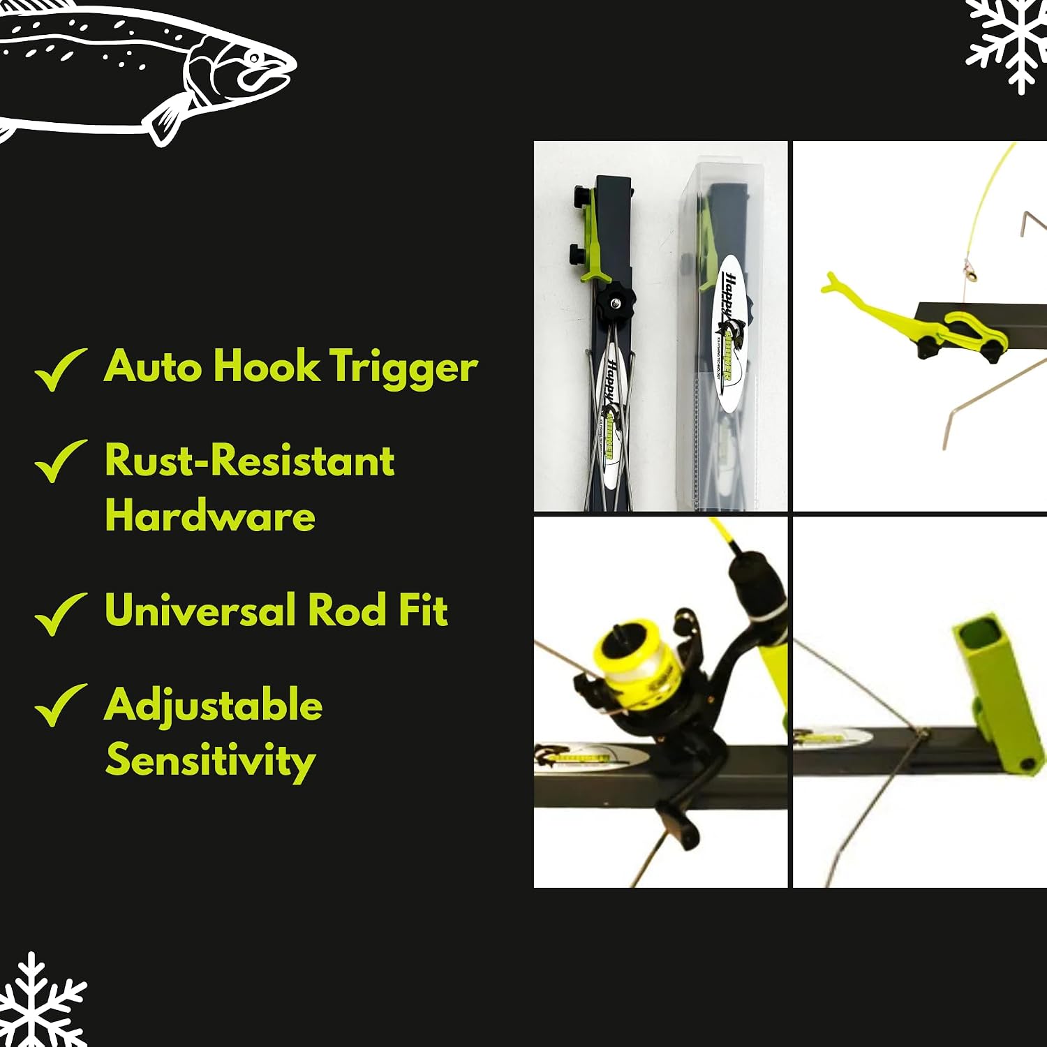 Ice Fishing Automatic Hook Setter with Adjustable Rod Holder & Storage Tube