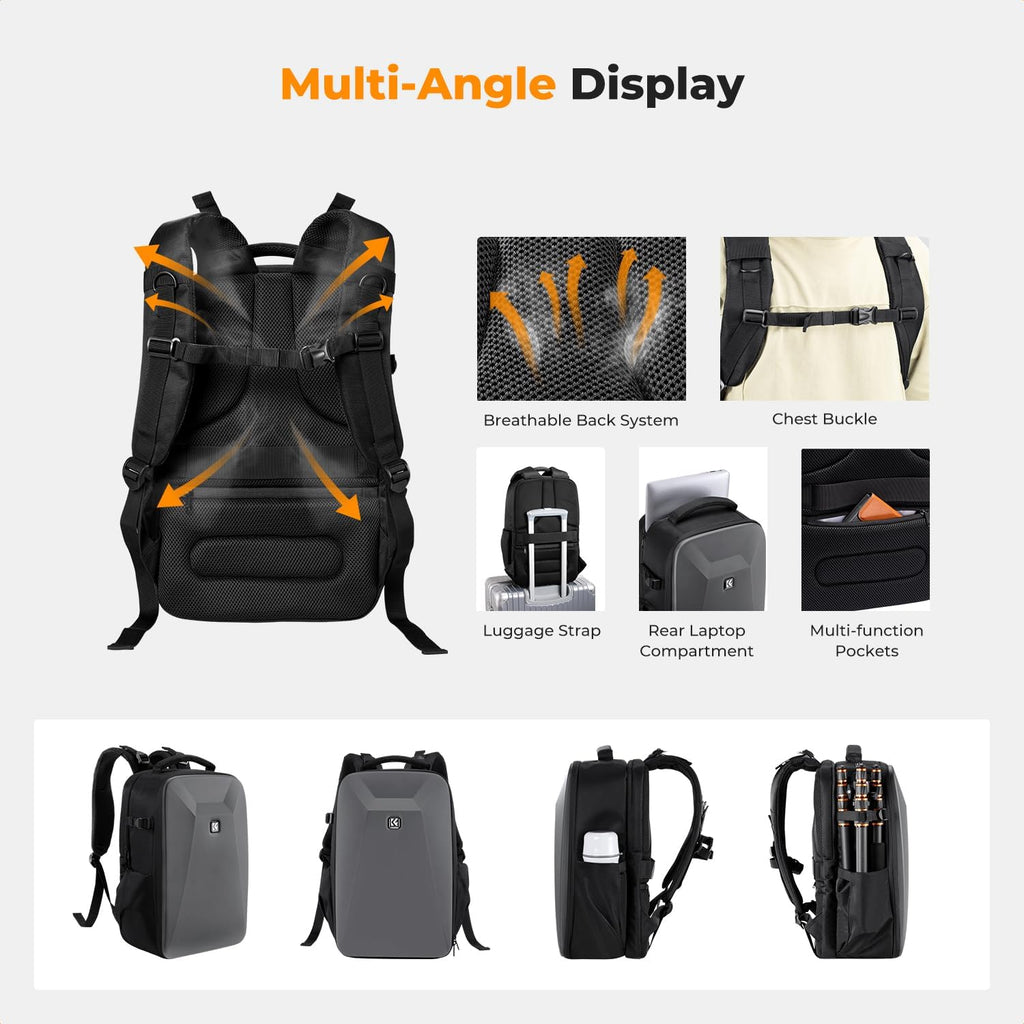 K&F CONCEPT Camera Backpack,Hardshell Photography DSLR Camera Bag
