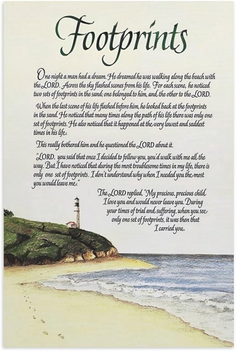 Footprints in the Sand Religious Canvas Wall Art Posters, Inspirational Beach Sunset Poem Print Poster (Unframed 20x30inch, Footprints(2))