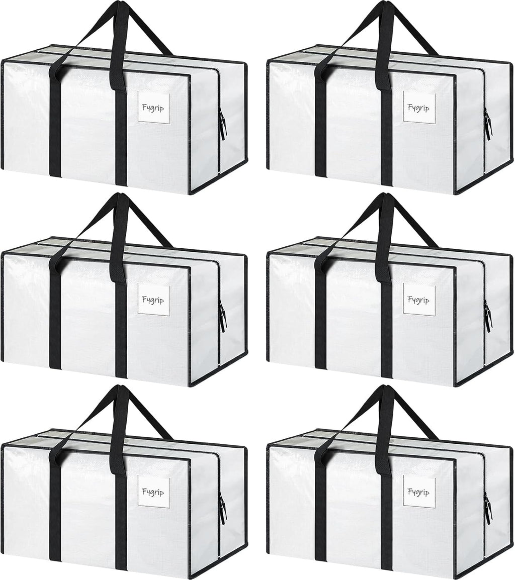 6 Pack Extra Heavy Duty Large Moving Bags with Strong Zipper, White