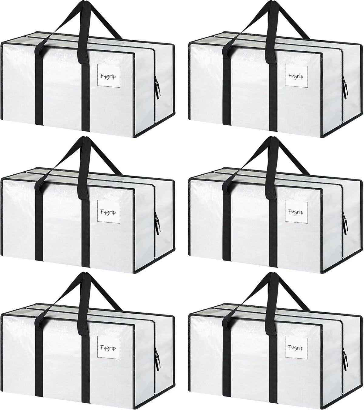 6 Pack Extra Heavy Duty Large Moving Bags with Strong Zipper, White