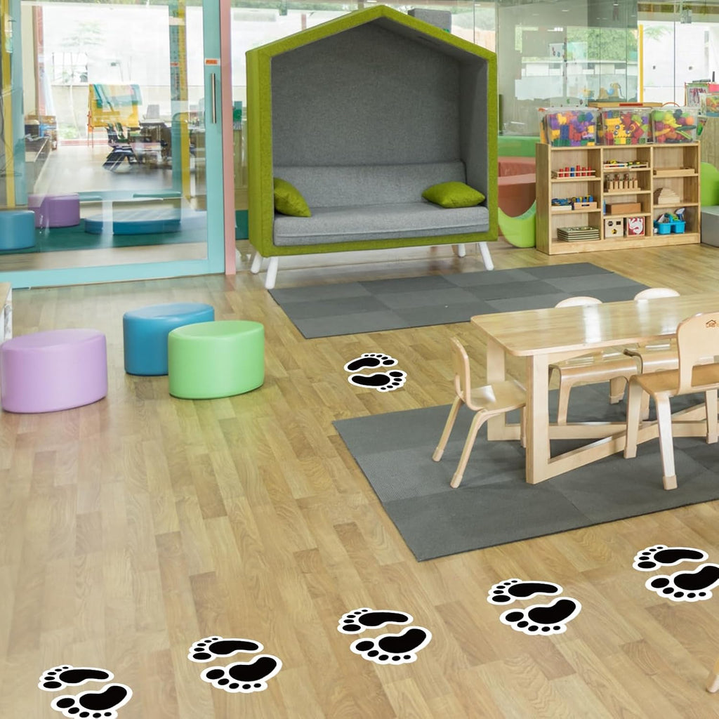 20 Pairs Black Footprint Stickers 4×6 in Classroom Floor Line Up