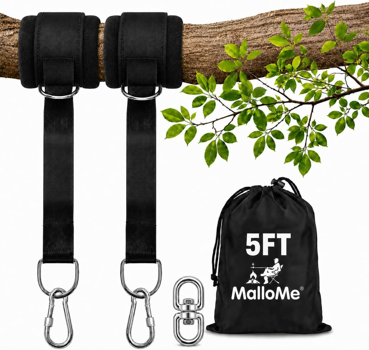 MalloMe Hammock Straps for Trees - Swing Straps - Multi-Purpose Hanging Kit, Heavy Duty Adjustable Tree Strap for Hammocks, Swings & Outdoor Use, Safe for Branch or Between 2 Trees