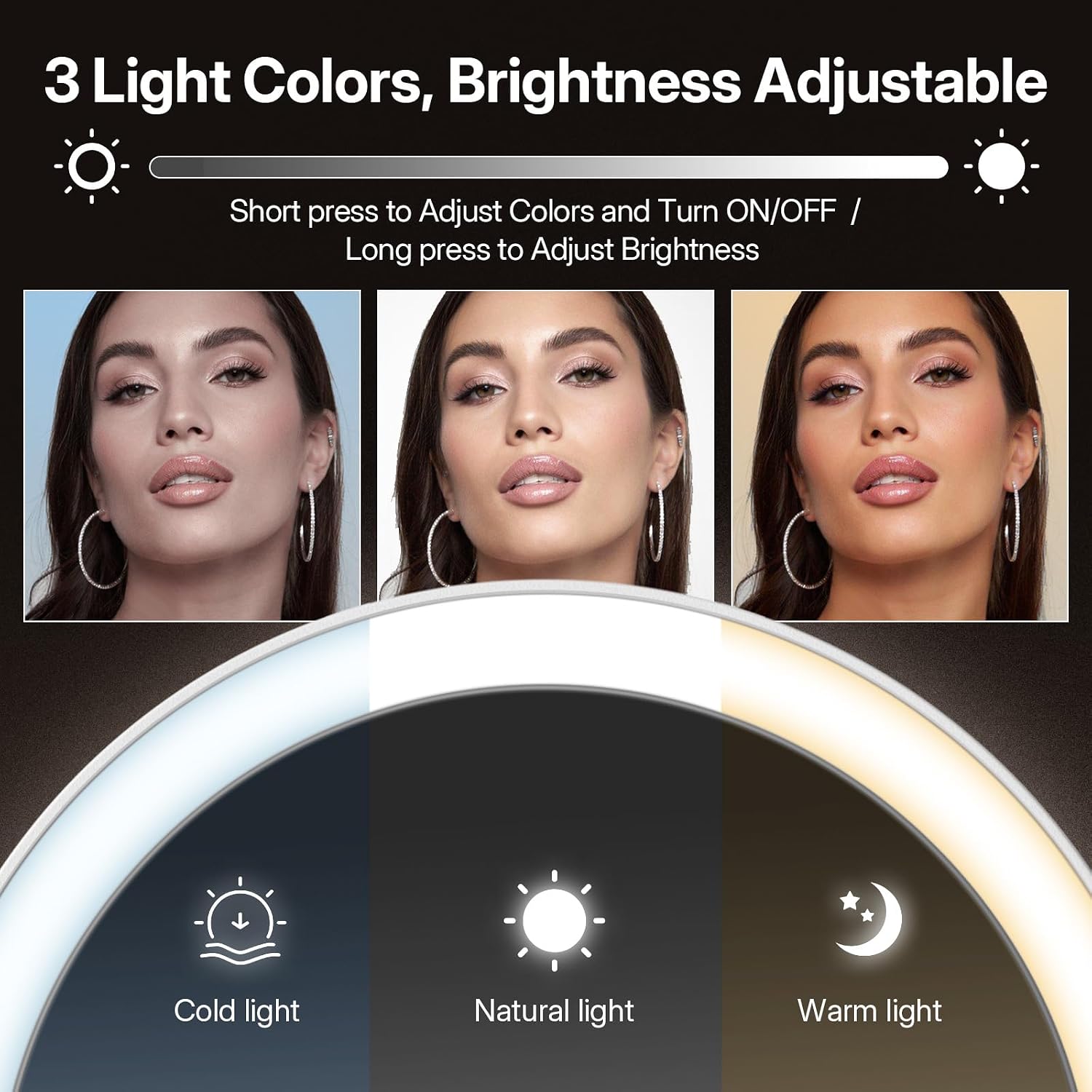 LitBear Travel Mirror with Lights, Foldable 10X/1X Magnifying Mirror, Rechargeable & Portable Lighted Makeup Mirror for Beauty, 3 Color Lighting, Dimmable Touch Screen, Smart Display (Sky Blue)