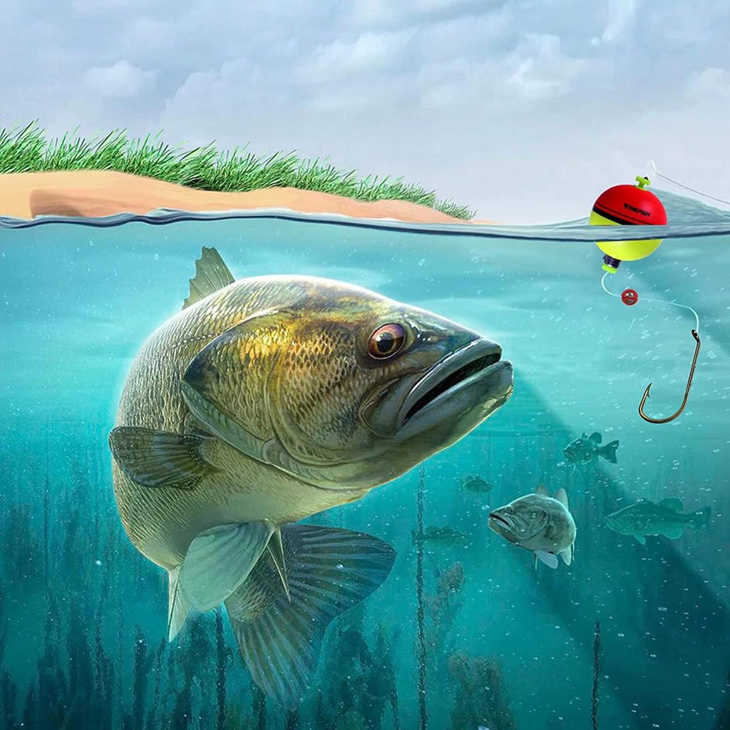 THKFISH Fishing Bobbers 5PCS EVA Foam Round Floats Red/Green Snap-On Spring Fishing Buoy Accessories for Freshwater Saltwater