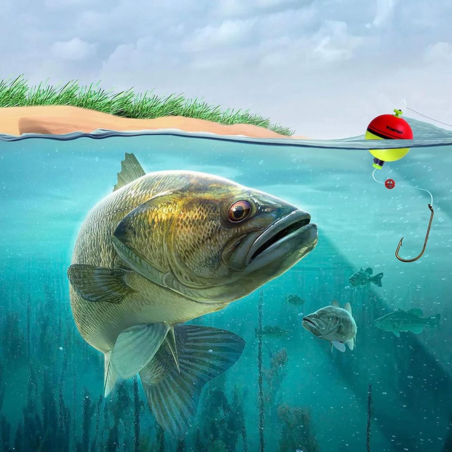 THKFISH Fishing Bobbers 5PCS EVA Foam Round Floats Red/Green Snap-On Spring Fishing Buoy Accessories for Freshwater Saltwater