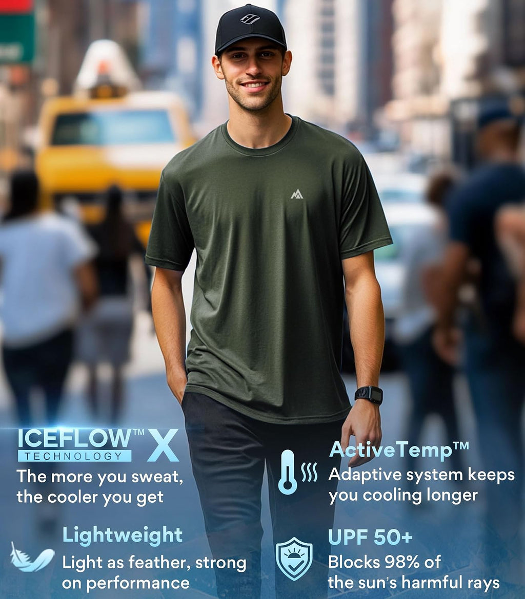 Men's Instant Cooling Crew Neck T-Shirt for Hot Weather