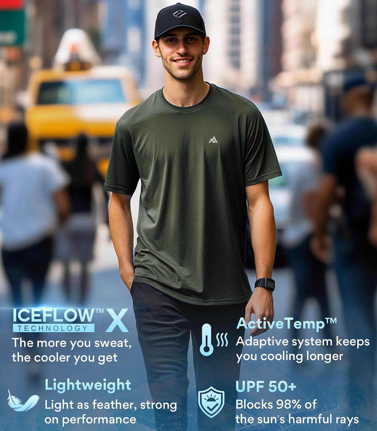 Men's Instant Cooling Crew Neck T-Shirt for Hot Weather