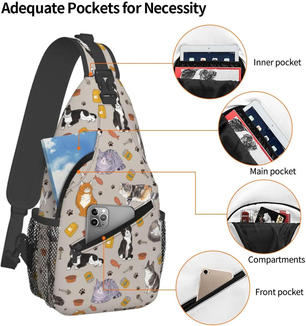 Sling Daypacks,adjustable Rope Crossbody One Shoulder Bag Travel Hiking Cycling for Men Women Gift…