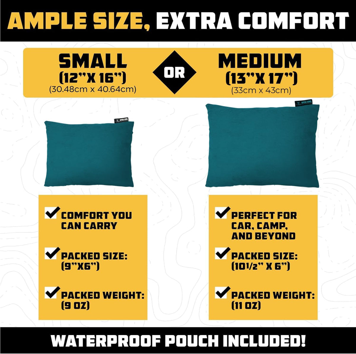 Wise Owl Outfitters Camping Pillow – Memory Foam Travel Pillow for Airplane Sleeping, Hiking, Backpacking & Outdoor Use - Small & Portable for Adults, Car, Camp & Tent