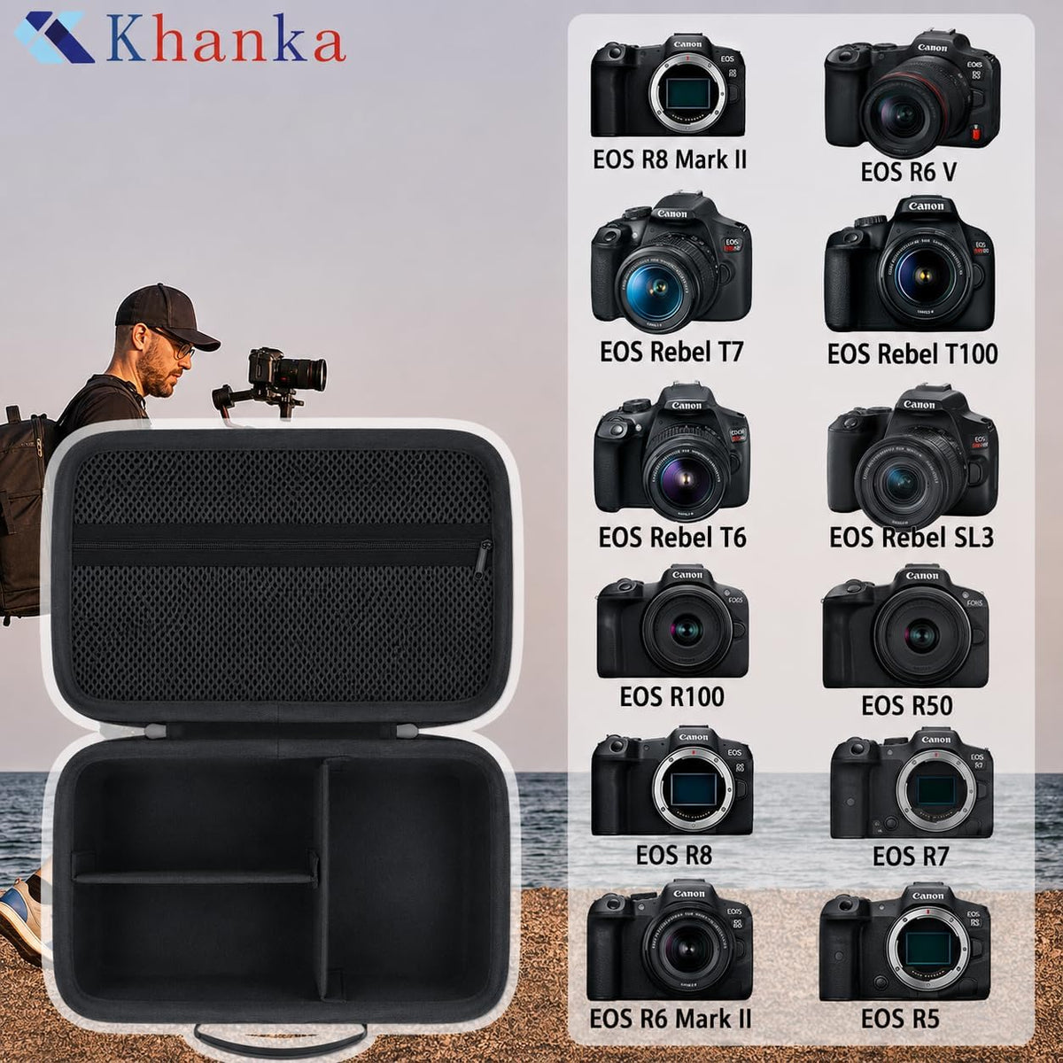 khanka Camera Case for Canon EOS R8 Mark II/Rebel R6V/T7/T100/T6/R50