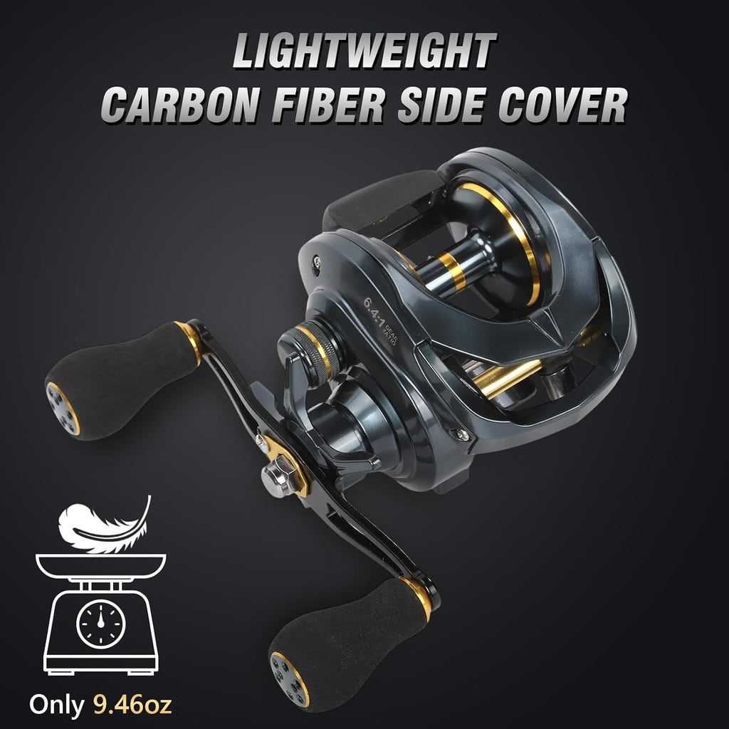 Baitcaster Reels 6.4:1 High-Speed Gear Ratio 33LB Max Drag 8+1 Bearings