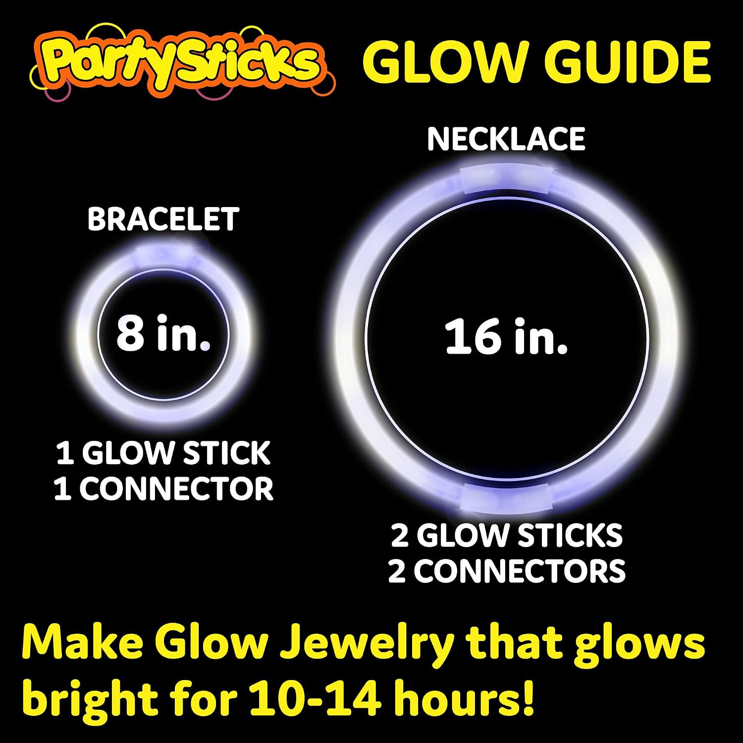 PartySticks White Glow Sticks - 100pk, 8 Glow In The Dark Light Up Party Favors, Decorations and Accessories