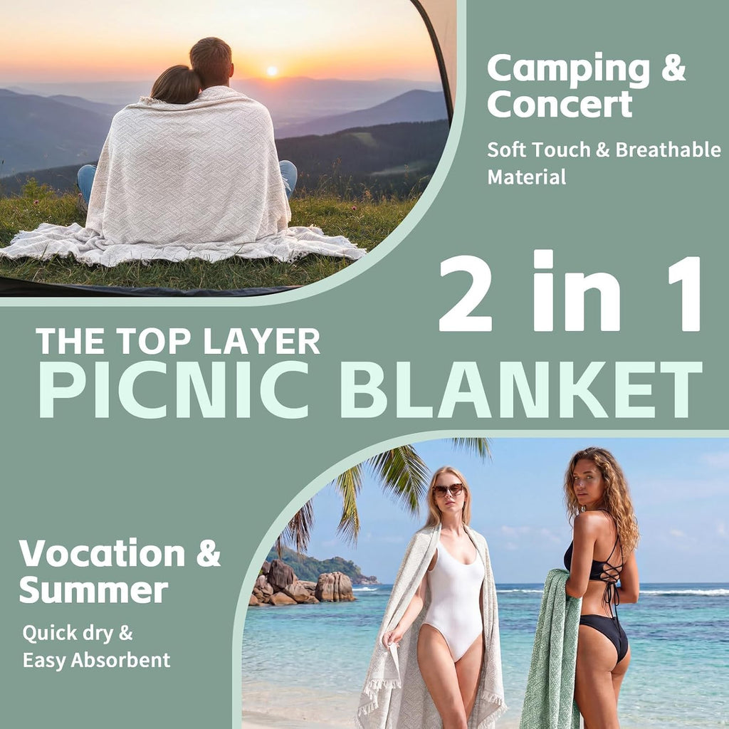 RYCHIC 2 in 1 Extra Large Camping Blanket Outdoor Rug Picnic Yoga Mat Lightweight Car Essential Roadtrip Gadget Rv Accessories Glamping Gear Must Haves Hiking Backpacking Necessities Women Beach Gift