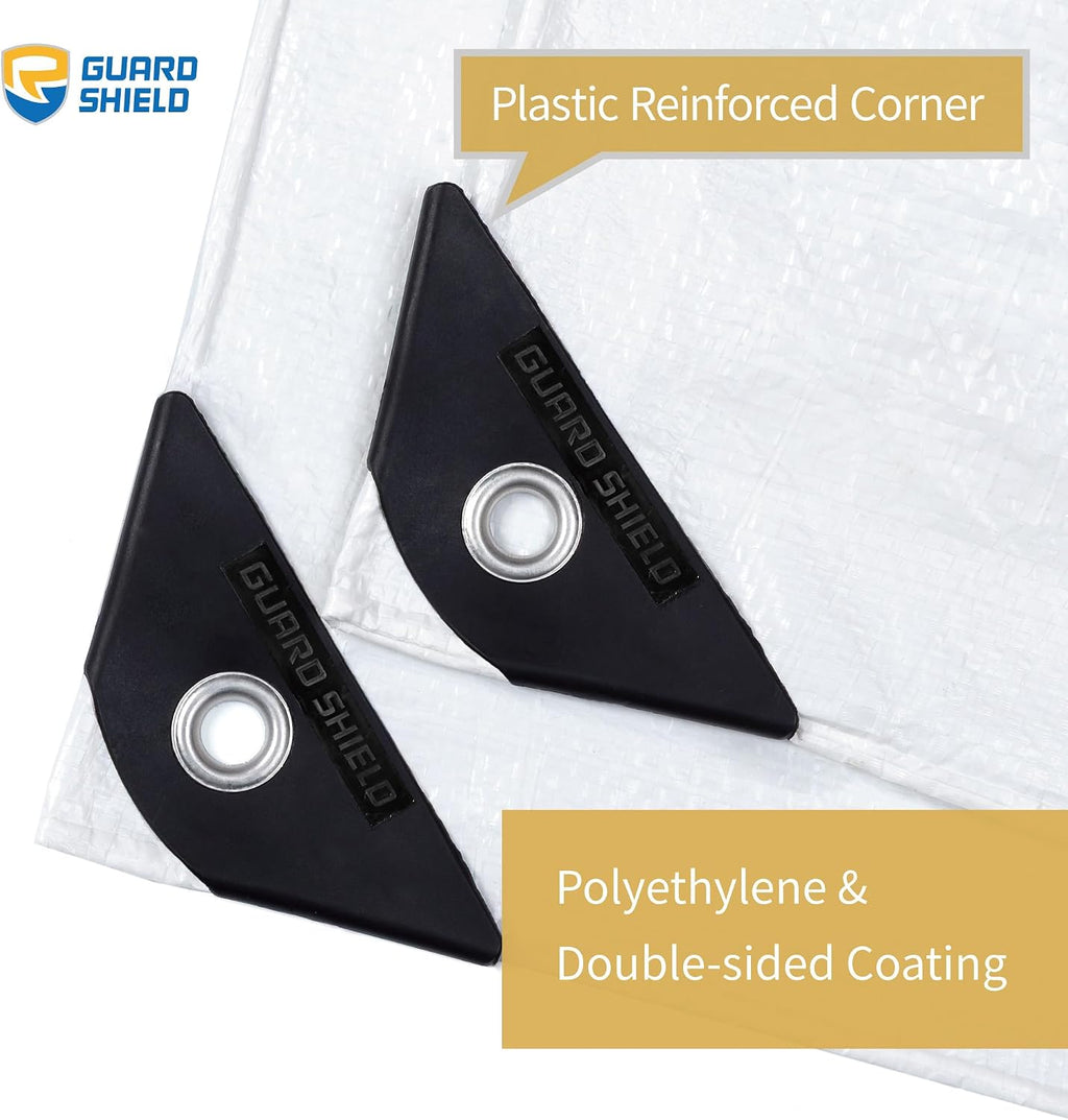 GUARD SHIELD Tarp White 12x12 Feet Multi Purpose Waterproof Poly Tarp Cover 5mil (2-Pack)