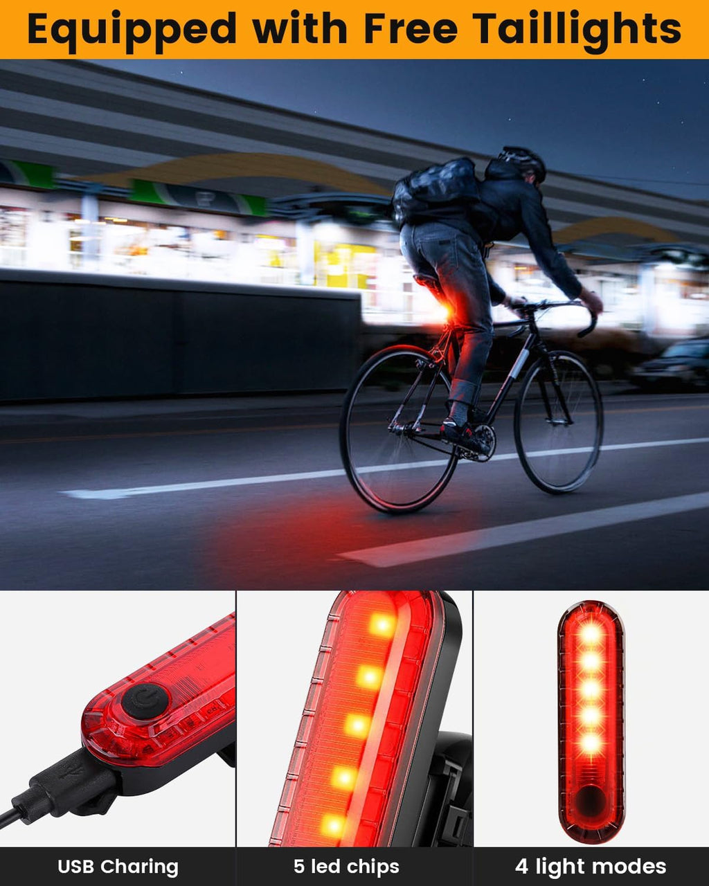 Best Bright Bike Light for Night Riding, USB-C Rechargeable Bicycle Light, Bicycle Headlight Set, Daytime Running Light, Waterproof Bike Headlight Taillight for Adult Kid Mountain MTB Off-Road Cycling