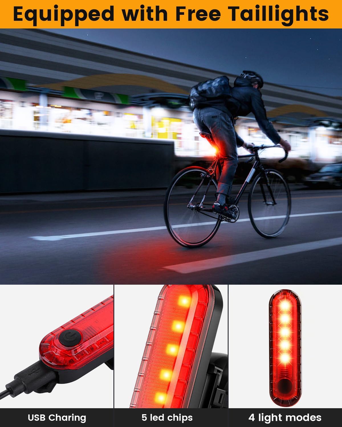 Best Bright Bike Light for Night Riding, USB-C Rechargeable Bicycle Light, Bicycle Headlight Set, Daytime Running Light, Waterproof Bike Headlight Taillight for Adult Kid Mountain MTB Off-Road Cycling
