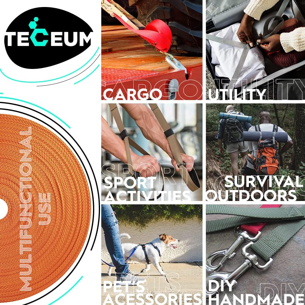TECEUM Webbing Strap, 3/4" to 2", 10-50 Yds, Multi-Color Heavy Duty Tape