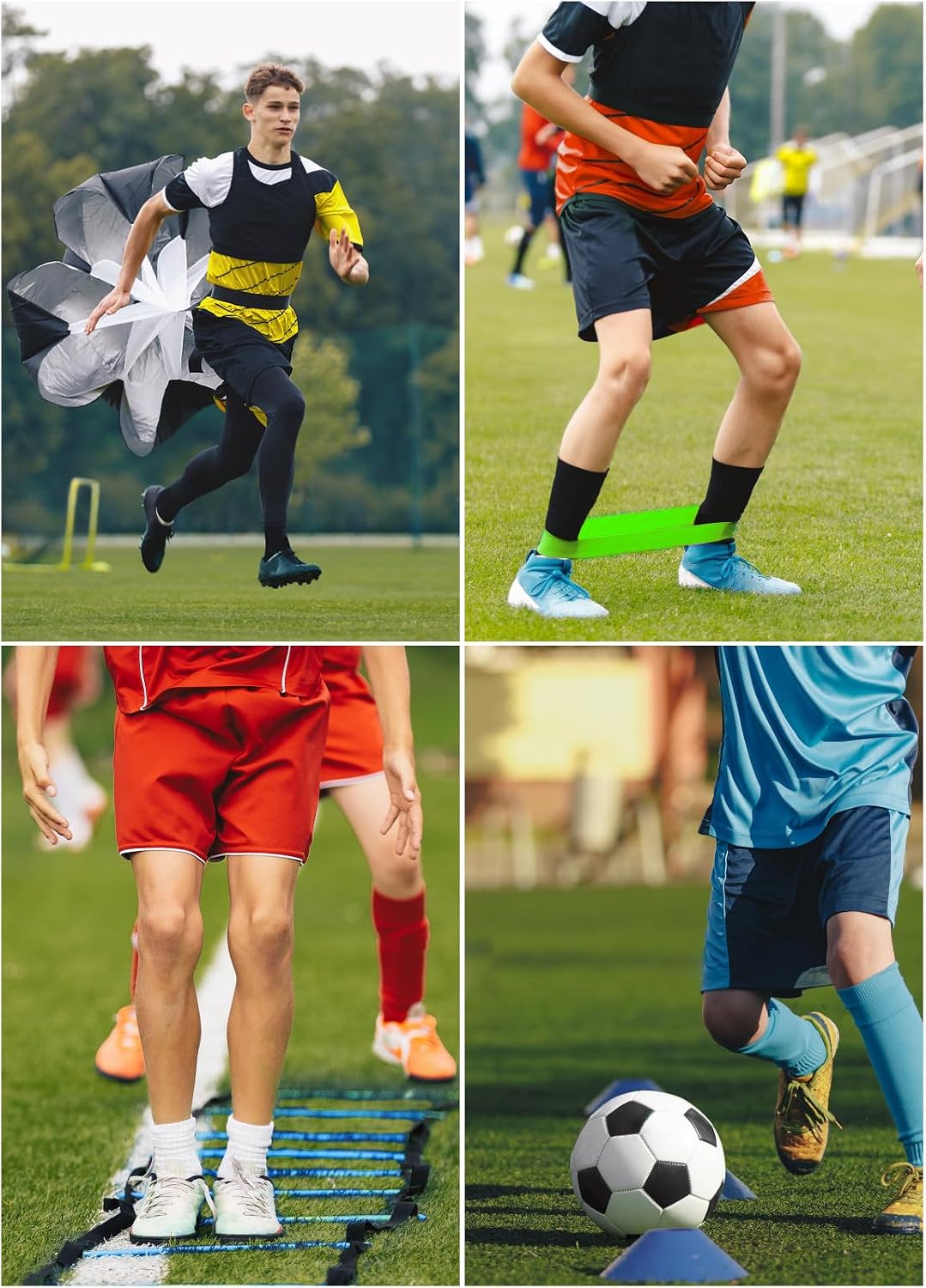 Hands Free Speed Agility Training Equipment Set - 20ft Agility Ladder, 10 Disc Cones, Resistance Parachute, 5 Resistance Bands & Carry Bag | Football Soccer Basketball Fitness Drills