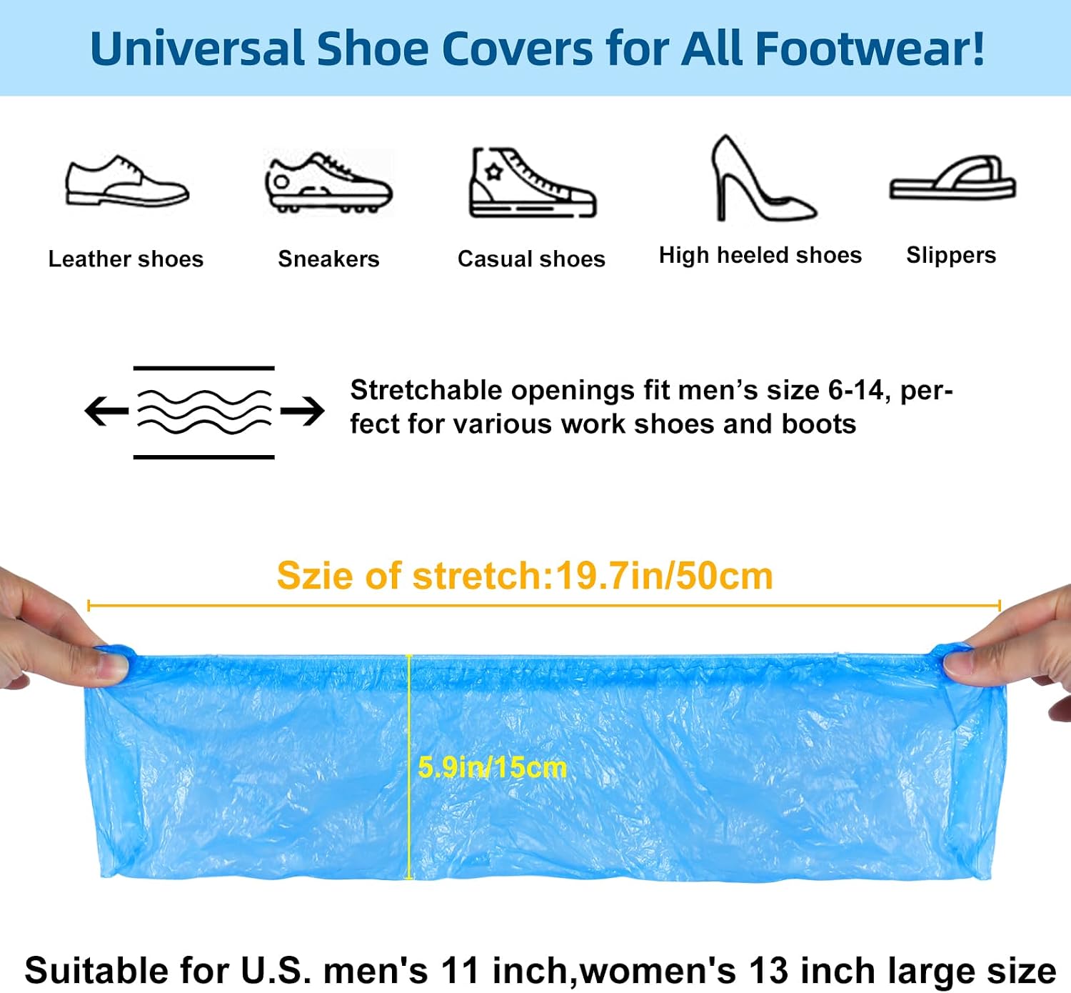 LYSHIYI 200 Pcs Shoe Covers Disposable Non Slip, Waterproof Shoe Covers Disposable for Indoors, 15-20'' Adjustable Size Boot Covers for US 6 to 14 Size