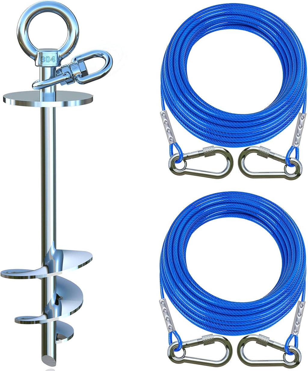 TOPKNOT Dog Tie Out Cable and Stake for Yard,with 2x15FT Heavy Duty Cables,360°Swivel Dog Run Anchor- No Tangle,Runner for Yard - Up to 200LBS,Ideal for Outdoor Camping