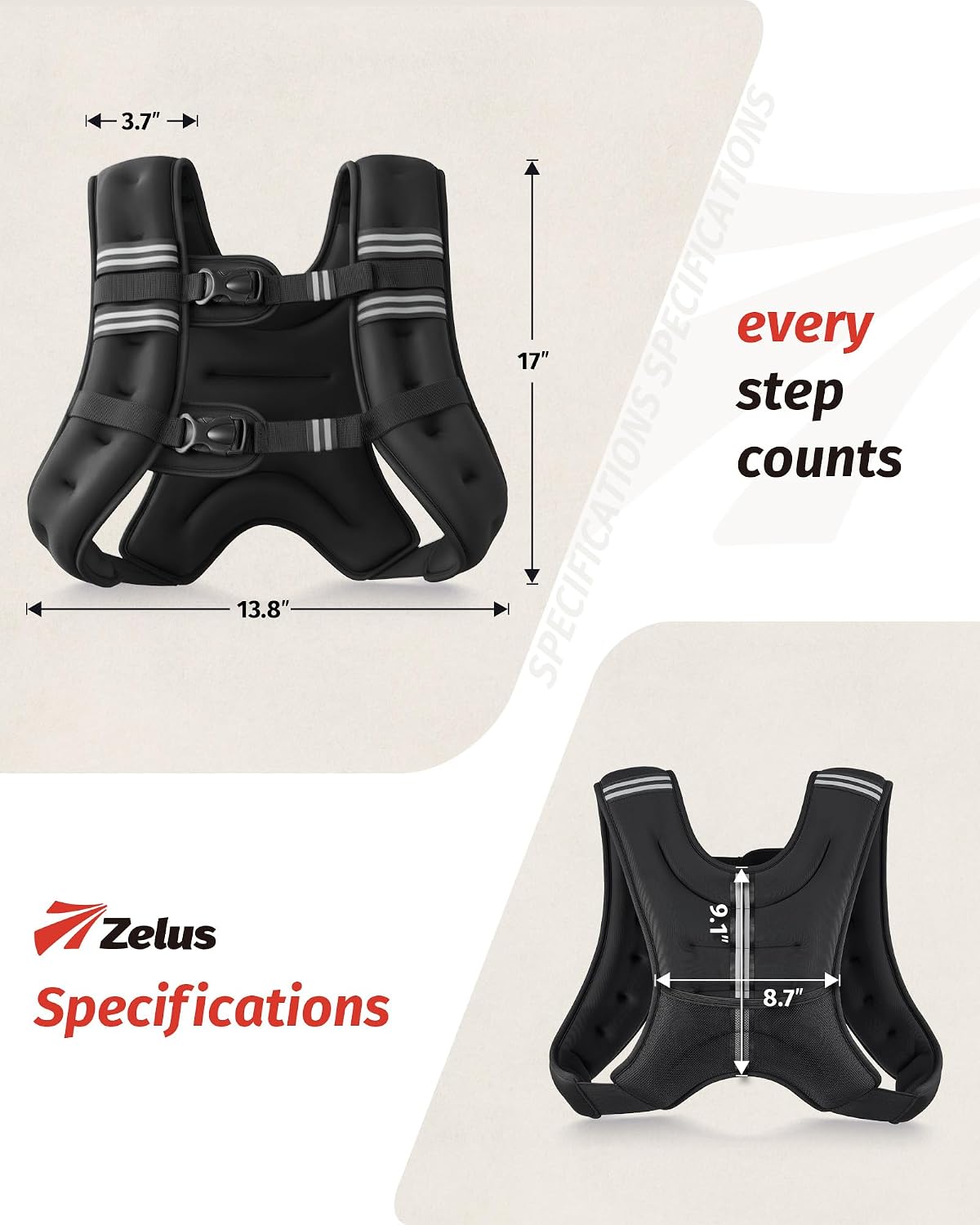 ZELUS Weighted Vest, 6lb/8lb/12lb/16lb/20lb/25lb/30lb Weight Vest with Reflective Stripe for Workout, Strength Training, Running, Fitness, Muscle Building, Weight Loss, Weightlifting