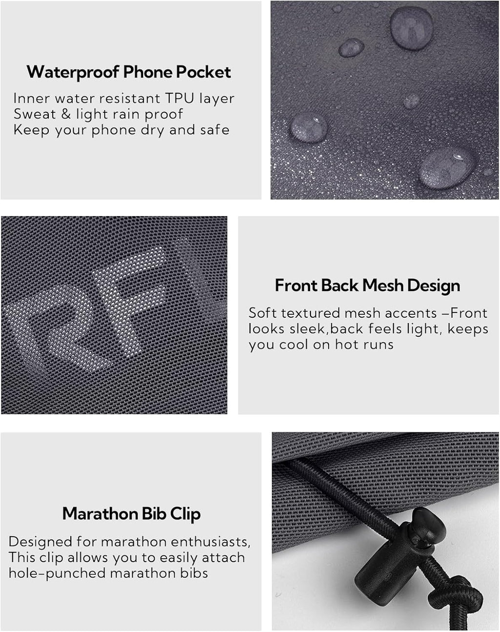 WATERFLY Running Belt Fanny Pack, Runner Race Belt with Bib Clip Dark Gray