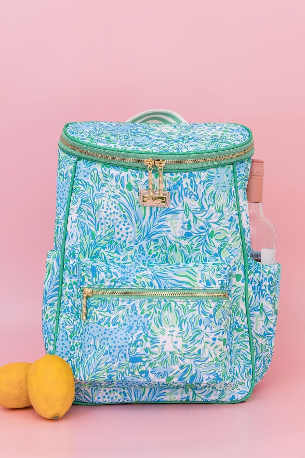 Lilly Pulitzer Insulated Backpack Cooler Large Capacity, Green Portable Soft Cooler Bag for Picnics, Beach, Pool, Hiking, Dandy Lions