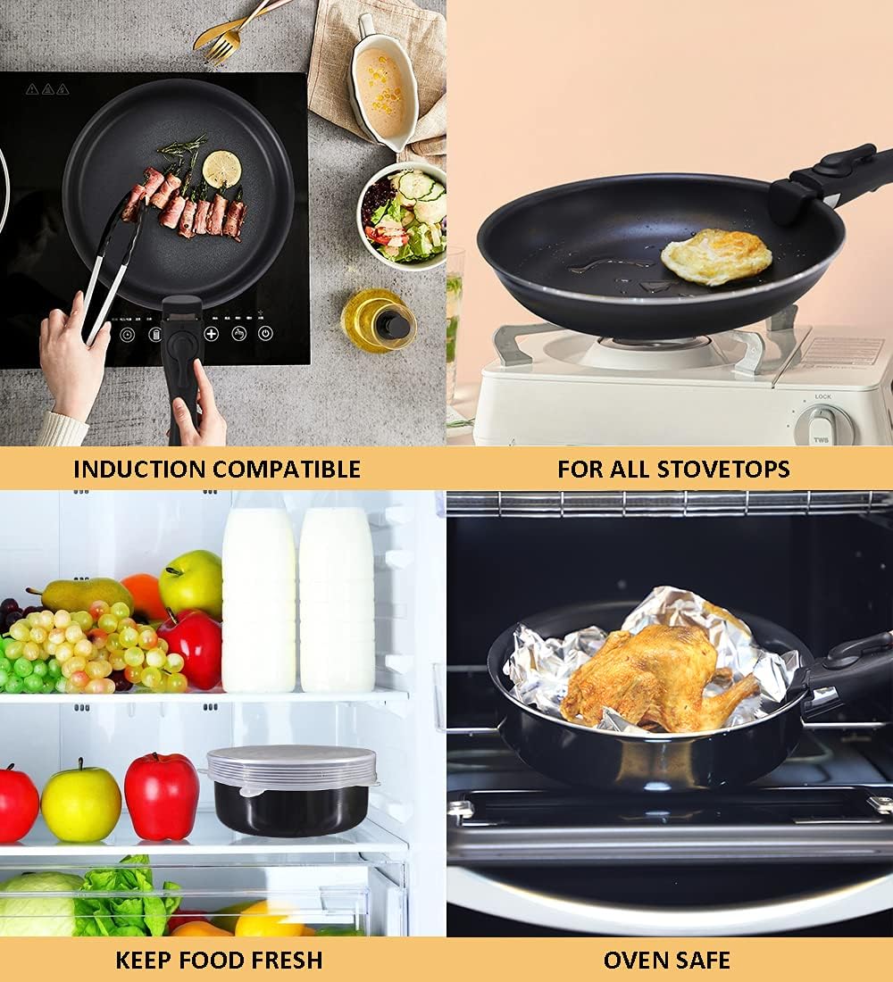 16 Pieces Kitchen Removable Handle Cookware Sets, Stackable Pots and Pans Set Nonstick for Induction Gas RVs Camping Space Saving